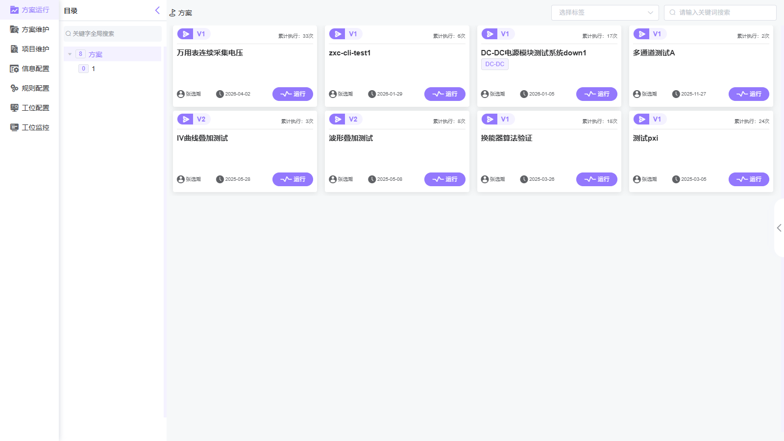 方案运行列表